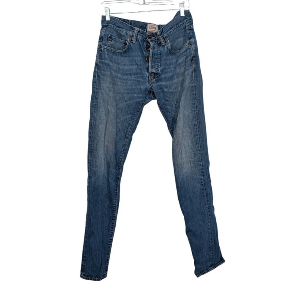 Edwin ED-55 Button Fly Tapered Jeans Mens Size 30x34 Blue Denim Relaxed Cotton